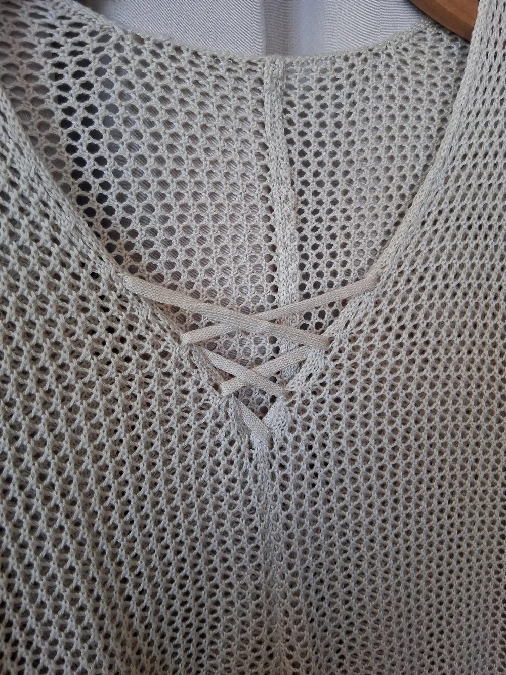 Light Cream Open-Knit Lace-Up Women’s Sweater